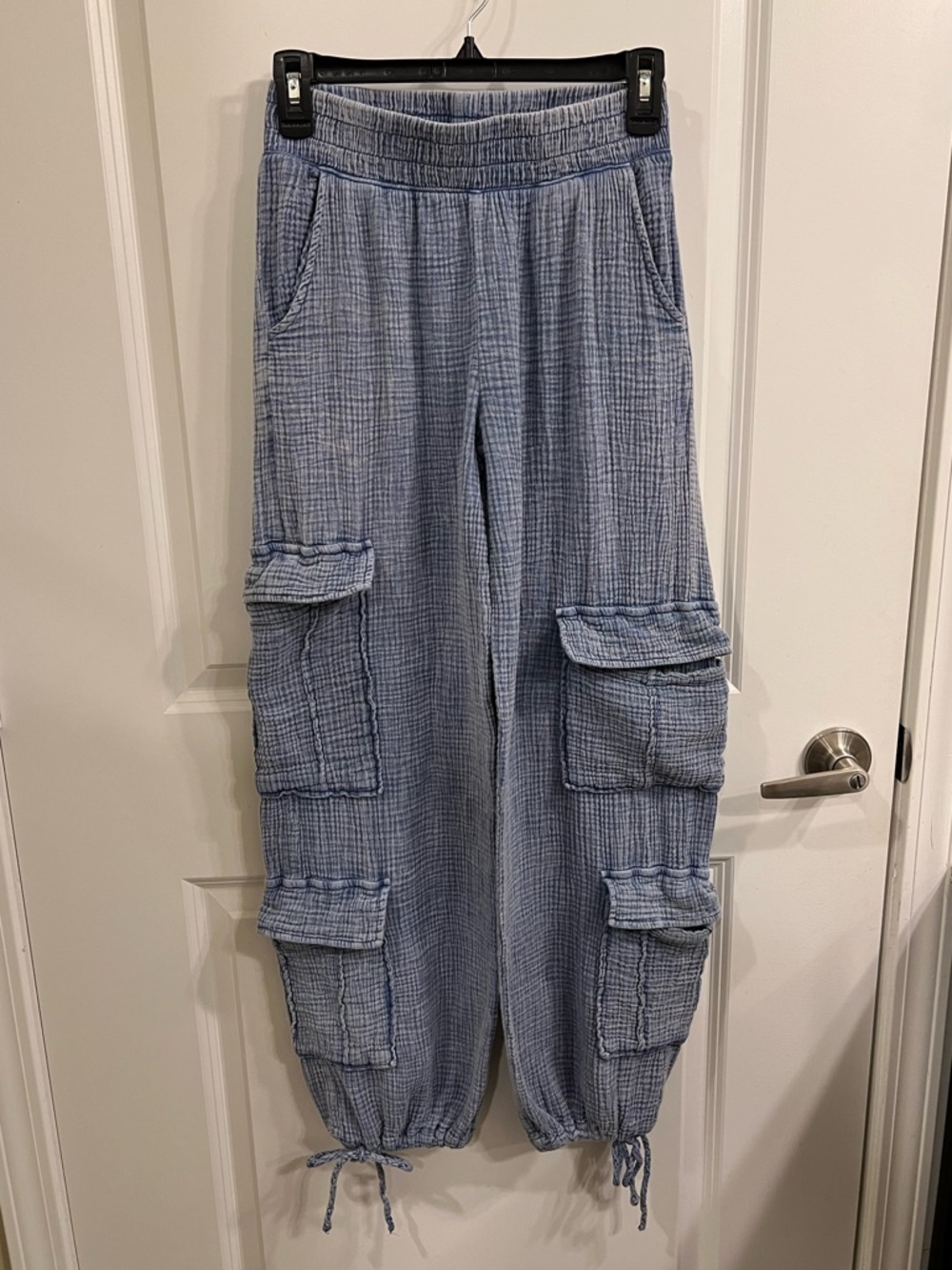 Light Blue Vintage Wash Cargo Jogger Pants